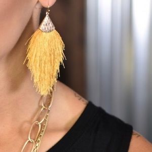 Mustard thread tassel earrings. NEVER WORN